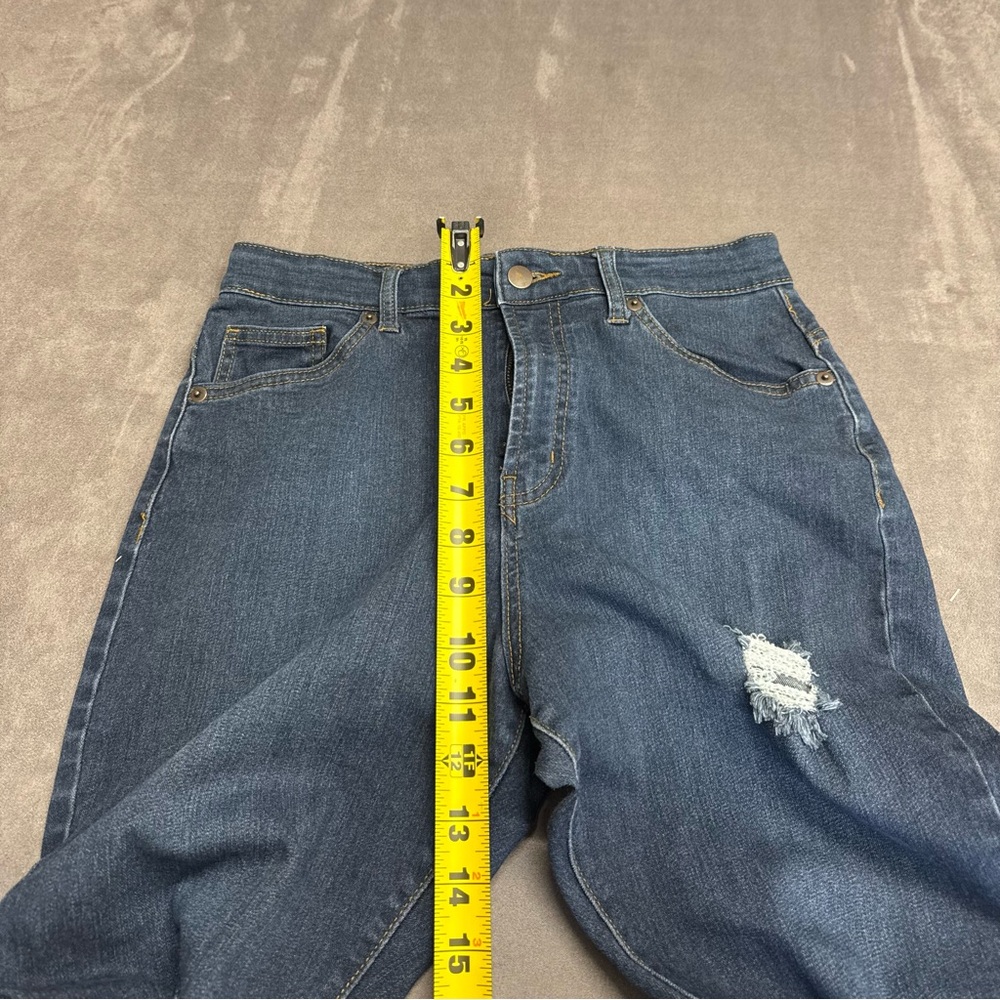 American Bazi Women's Skinny Jeans high rise size 11 distressed Dark Blue denim - Picture 9 of 16
